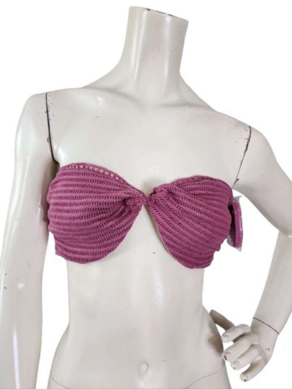 Shade & Shore Bikini Top Womens 34D Pink Crochet Bandeau NEW